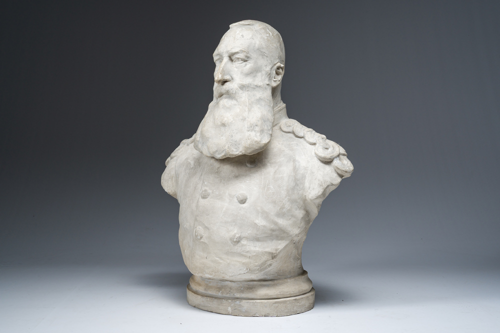 A patinated plaster bust of Leopold II, 19th/20th C.