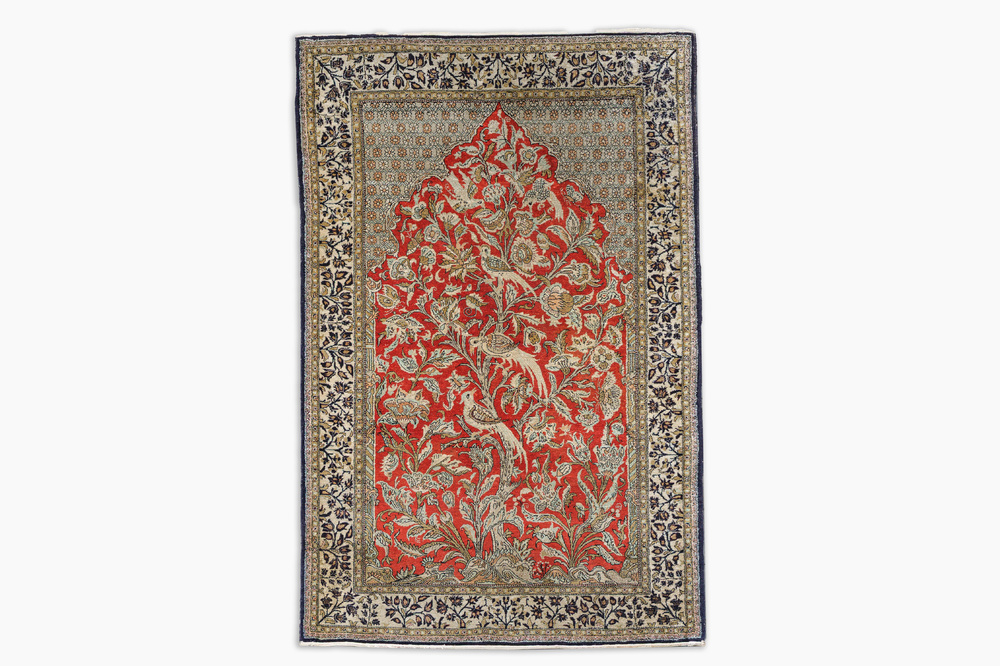 A Persian Qom (Qum/Ghom) silk rug with 'Mihrab' design, 20th C.