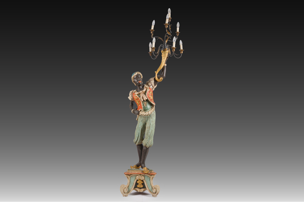 A large Venetian carved and polychrome painted wooden 'moor' lantern, Italy, 20th C.