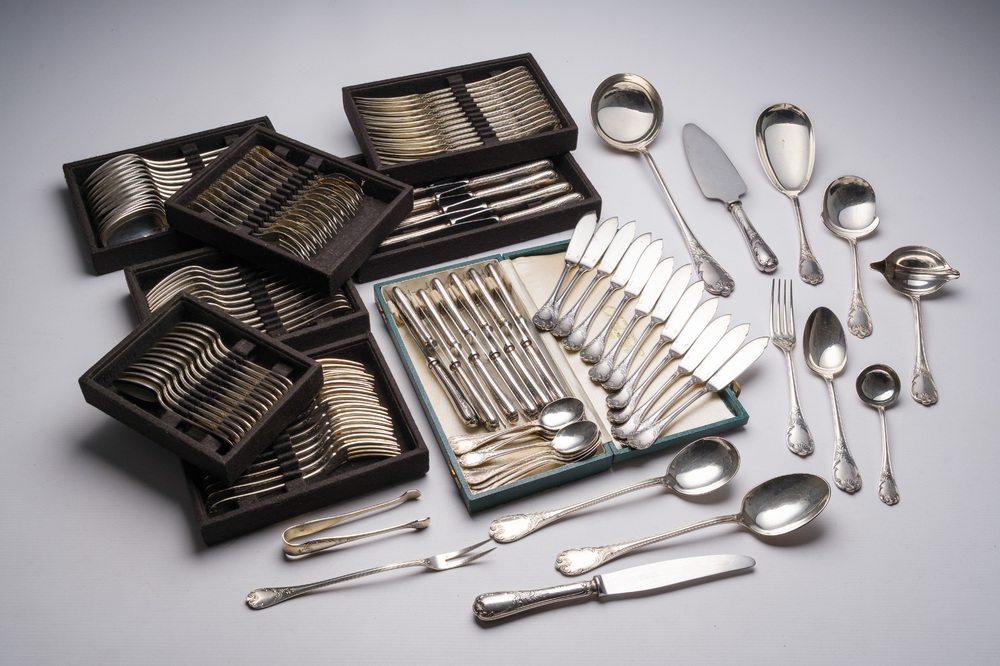 A French 132-piece silver-plated cutlery set, model Marly, Christofle, 20th C.