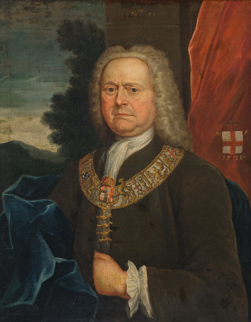Flemish school: Portrait of Philippe de Jumin&eacute;e (Jumn&eacute;e) at the age of 59, oil on canvas, dated 1738