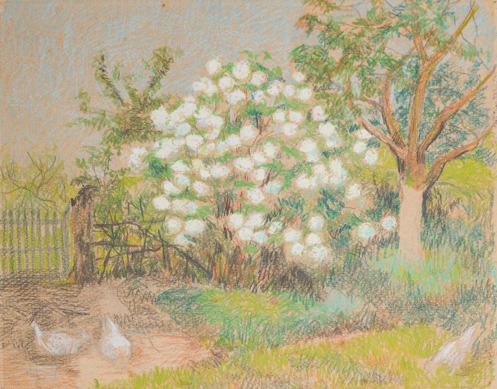 Anna De Weert (1867 - 1950): Farmyard in summertime, pastel and pencil on paper