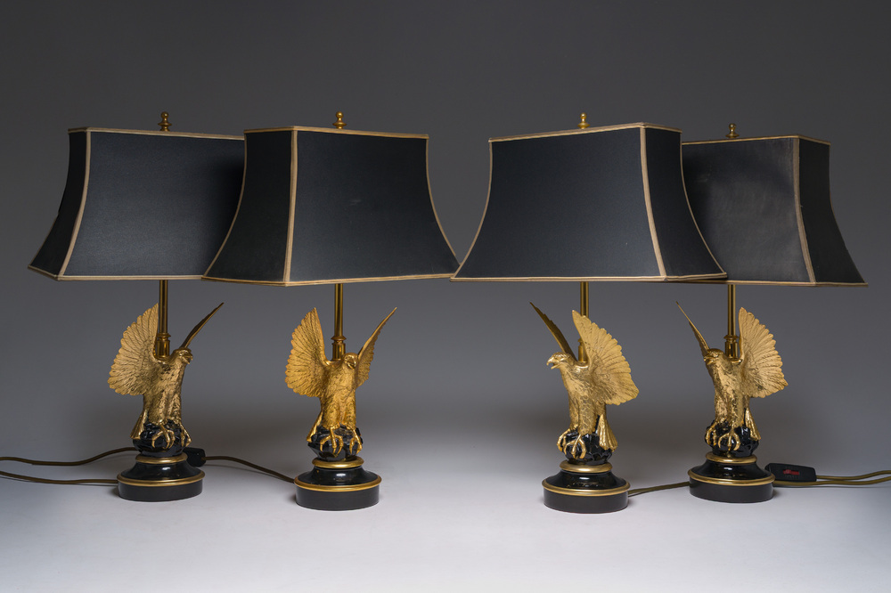 Two pairs of Hollywood Regency table lamps with a gilt eagle, Deknudt, Courtrai, third quarter 20th C.