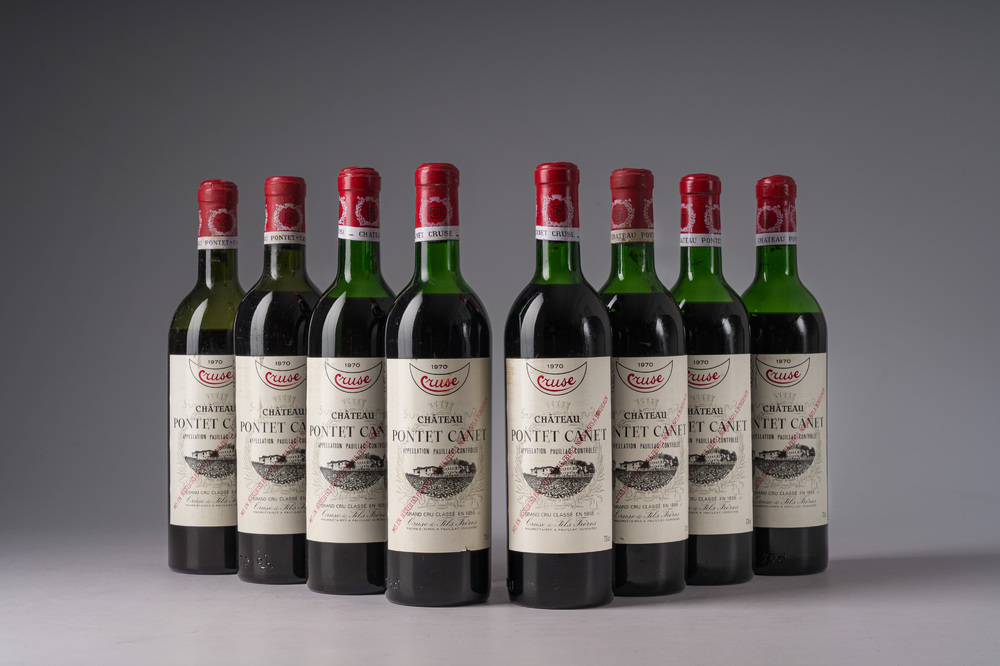 Acht flessen Ch&acirc;teau Pontet Canet, Pauillac, Cruse &amp; Fils Fr&egrave;res, 1970