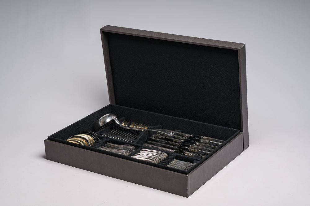 A French 49-piece silver-plated cutlery set, model Malmaison, Christofle, 20th C.