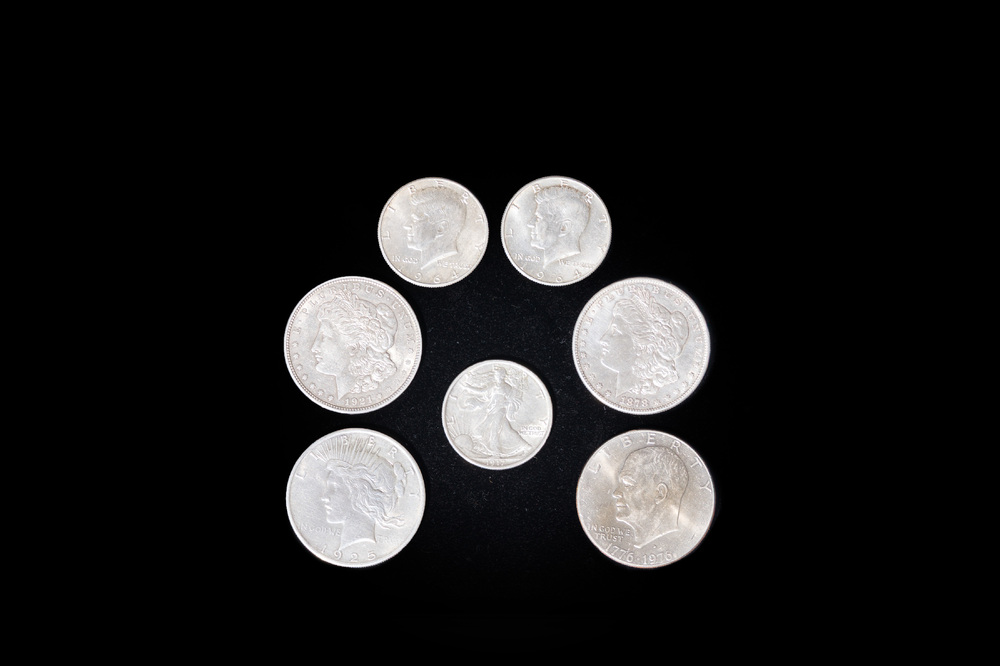 Seven various U.S. silver coins, 1878-1976