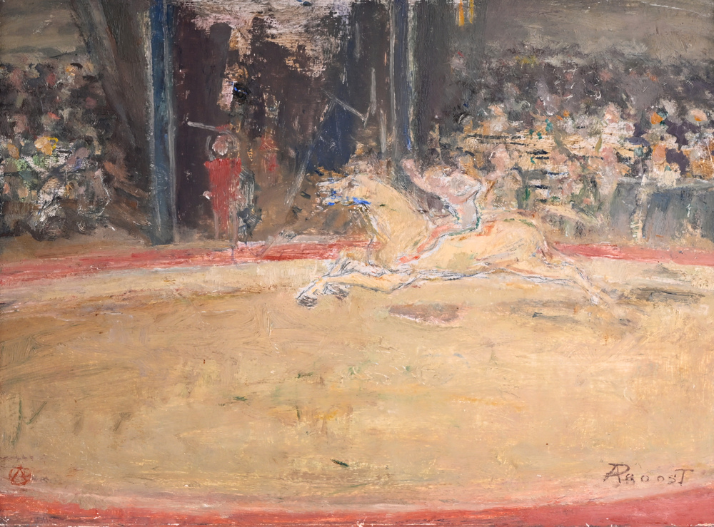 Alfons Proost (1880-1957): Circus, oil on panel, dated 1950