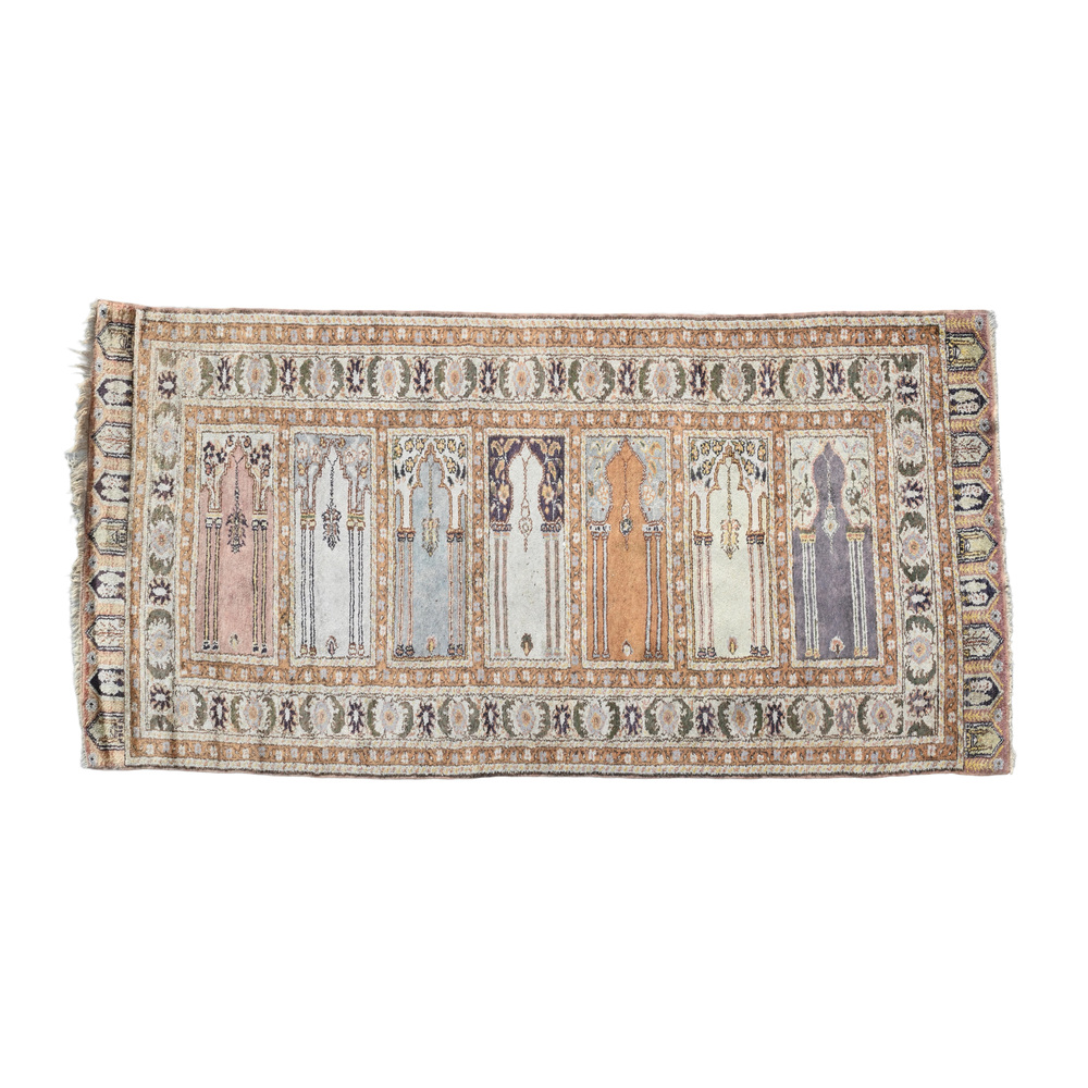 A Turkish silk Kayseri rug with the interior of a mosque, 20th C.