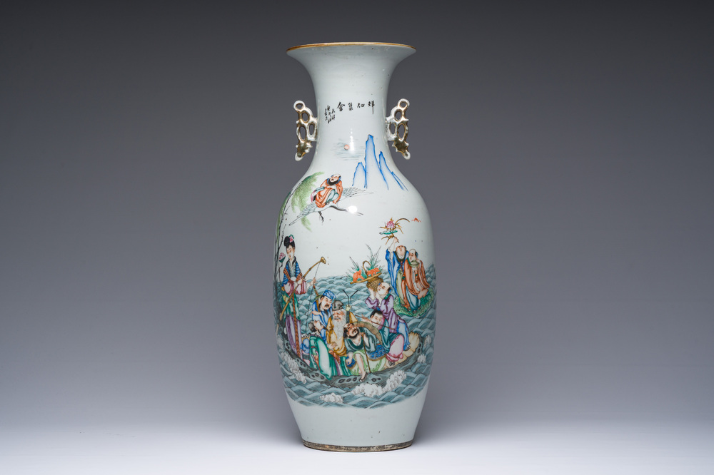 A Chinese famille rose 'Immortals' vase, 19th/20th C.