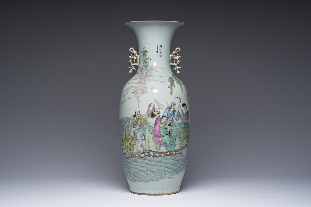 A Chinese famille rose 'Immortals at sea' vase, 19th/20th C.