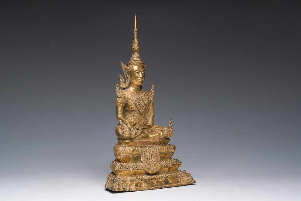 Bouddha en bronze dor&eacute; et laqu&eacute;, Tha&iuml;lande, p&eacute;riode Rattanakosin, 19&egrave;me si&egrave;cle