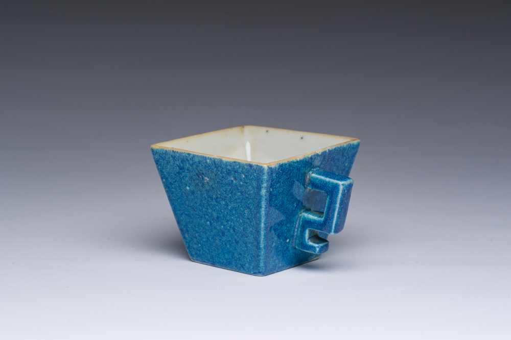 A Chinese robin's egg glazed tapering square cup, 18th C.