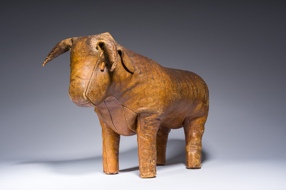 Dimitri Omersa (1927-1975): A brown leather 'bull' ottoman, third quarter 20th C.