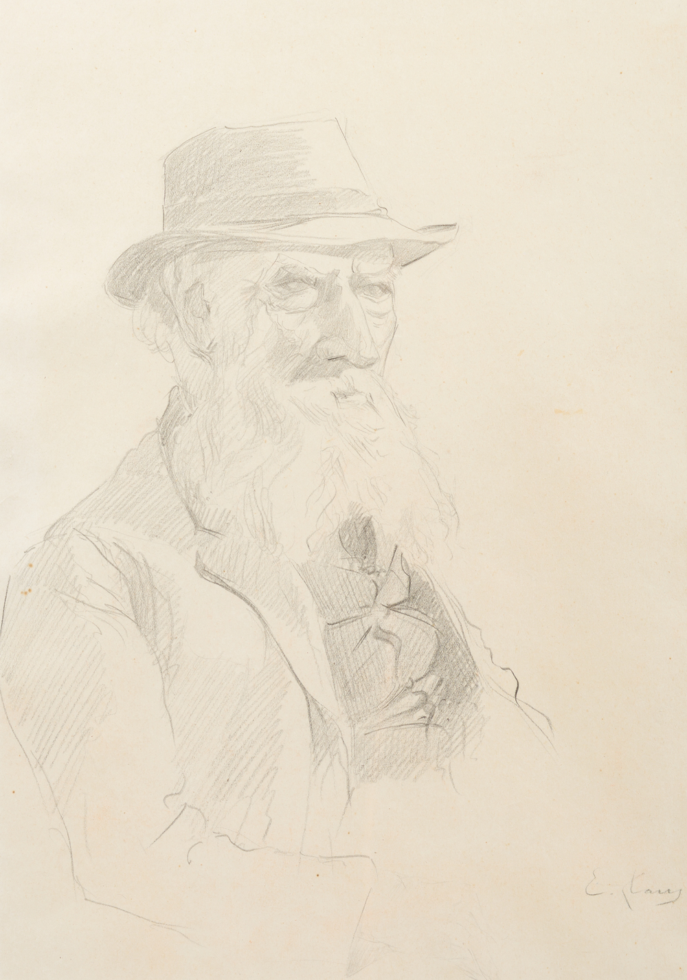 Emile Claus (1849-1924): Portrait of an older man with a beard, pencil on paper