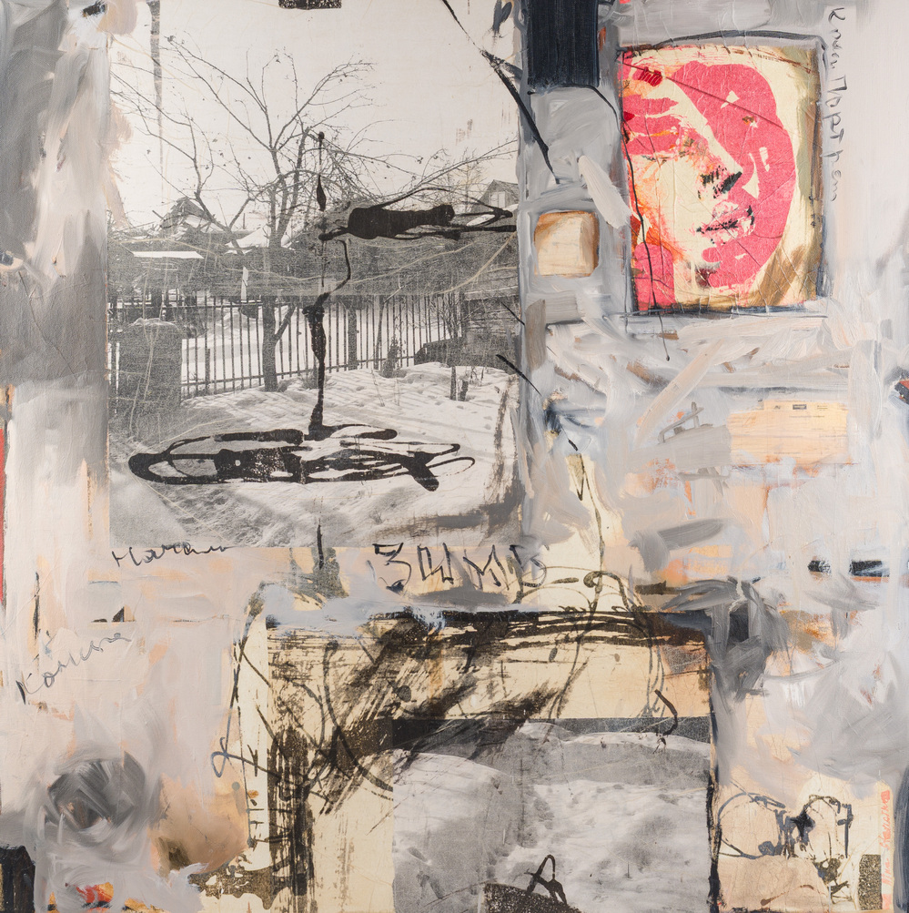 Nina Stoupina (1955): 'Begin van einde van het winter', gemengde techniek op doek, gedateerd 2009