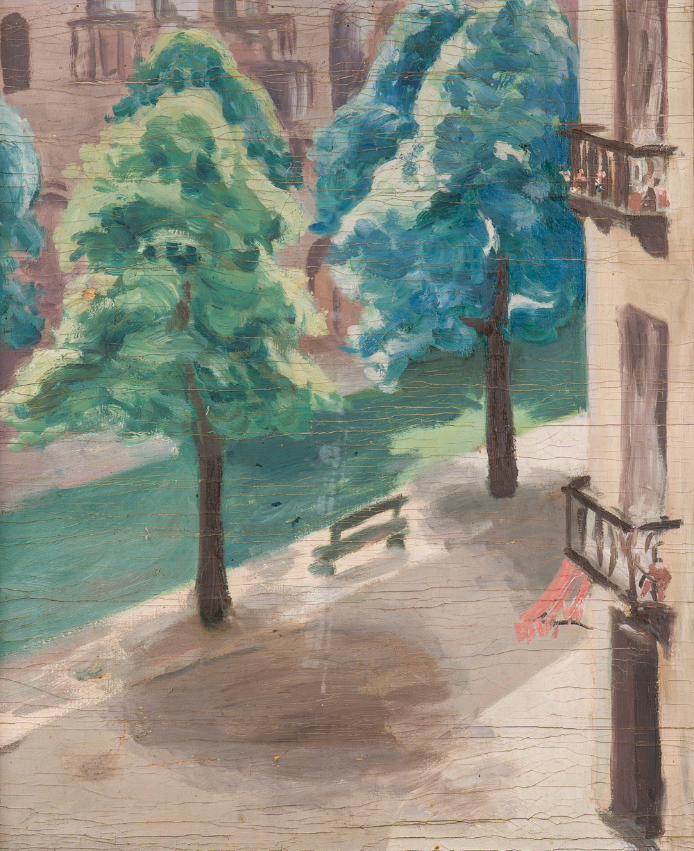 Belgian school: View from the window, oil on canvas, 20th C.