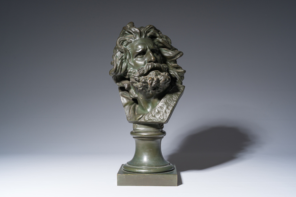 Fran&ccedil;ois Rude (1784-1855): T&ecirc;te de Gaulois, bronze &agrave; patine verte, 20&egrave;me si&egrave;cle