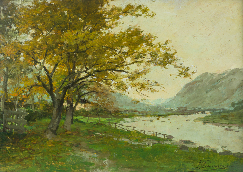 Paul Hermanus (1859-1911): Paysage fluvial, huile sur panneau