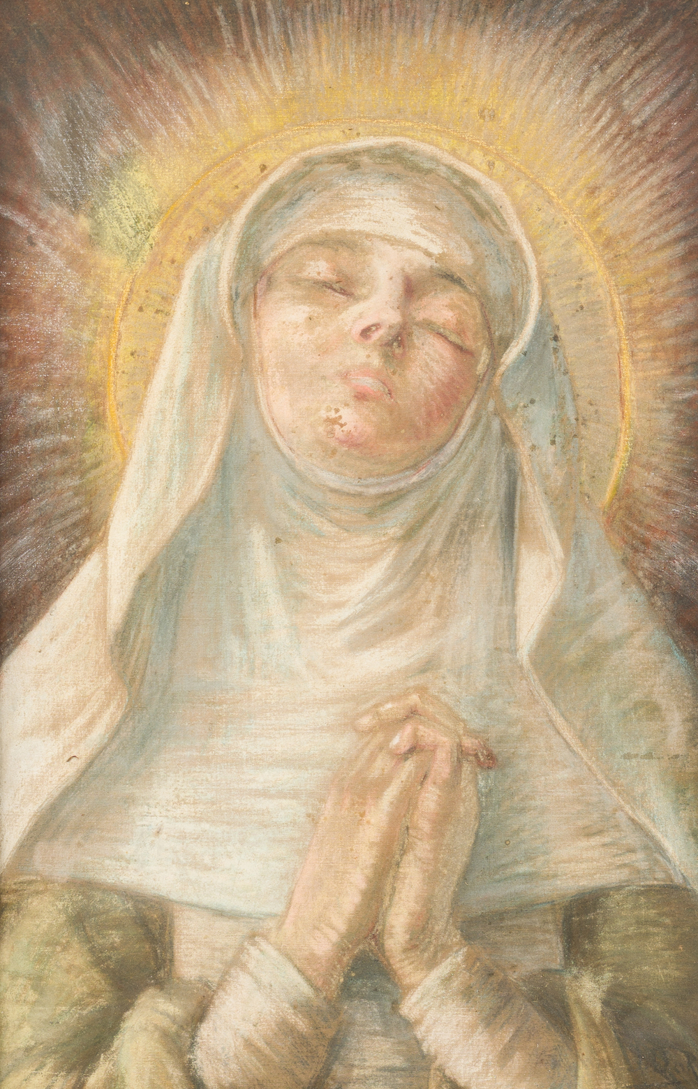 Jacques Dor&eacute; (1861-1929): A praying female saint, possibly Catherine of Siena, pastel on canvas, early 20th C.