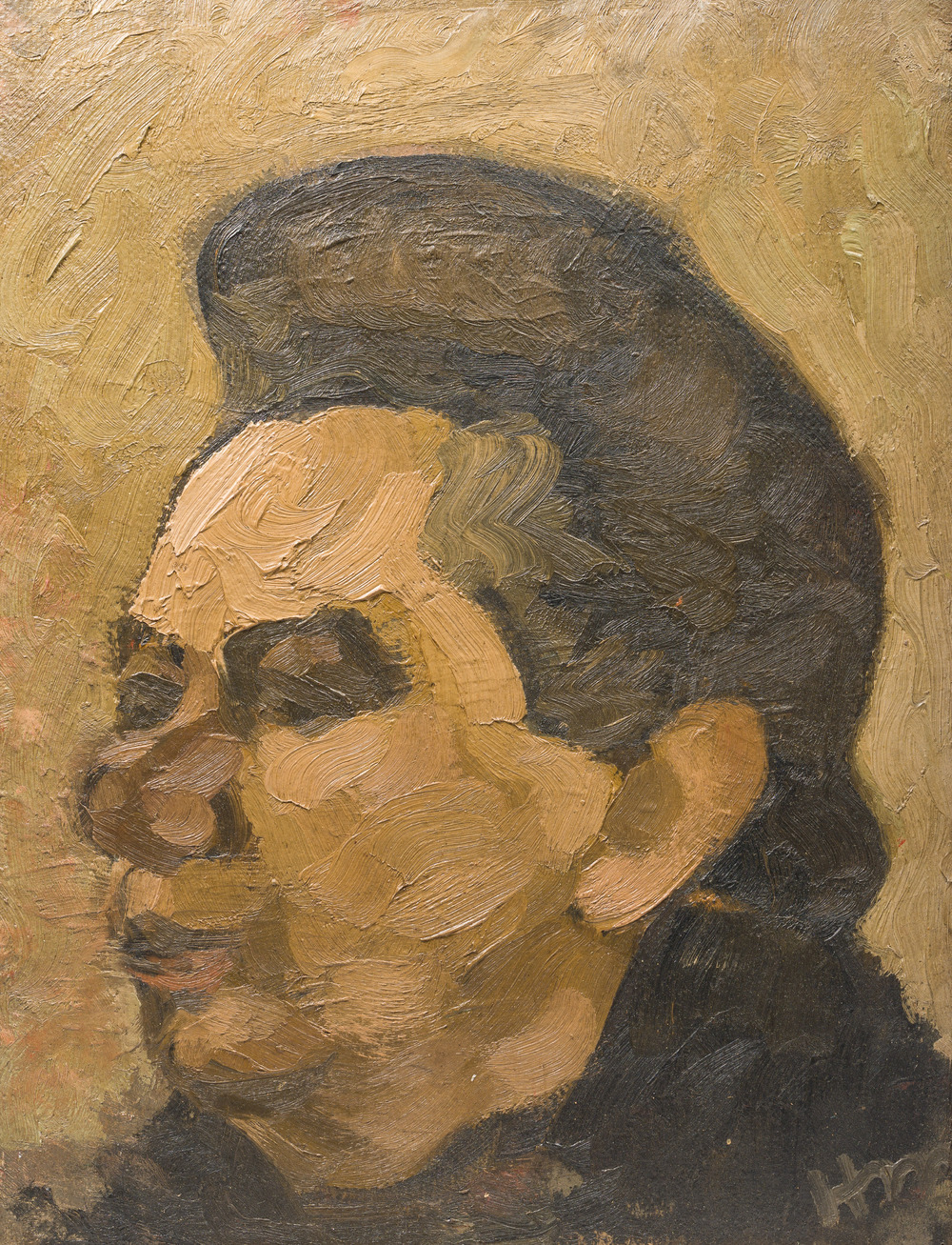 Hubert Malfait (1898-1971): 'Boerin' (portrait of a farmer), oil on board
