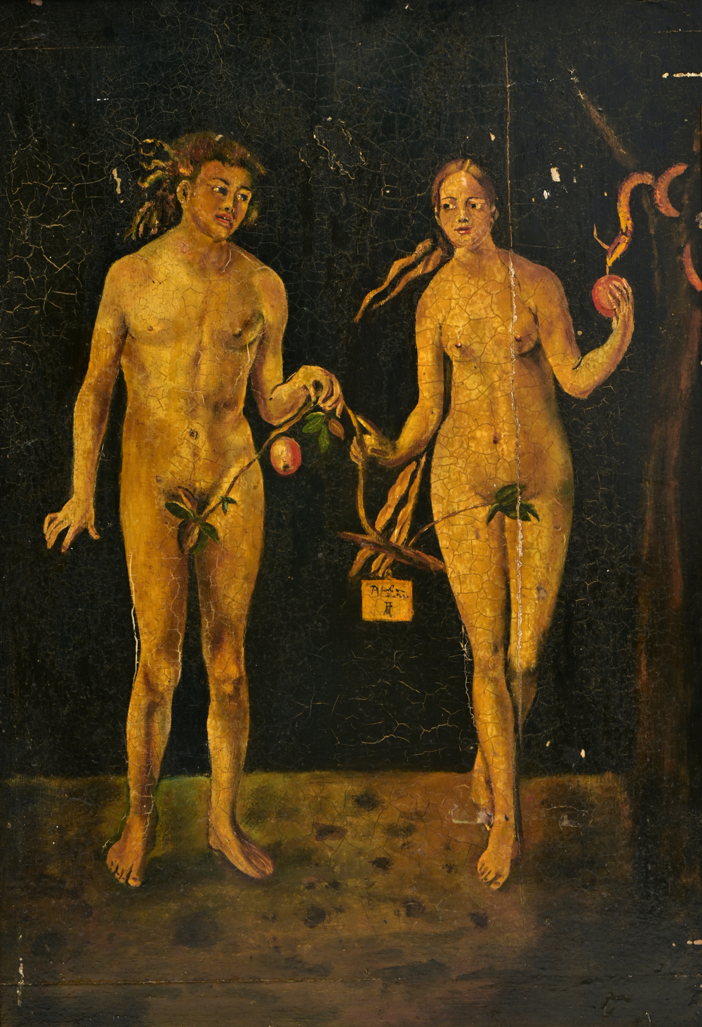 Europese school, navolger van Albrecht D&uuml;rer (1471-1528): Adam en Eva, olie op paneel, 19de/20ste eeuw