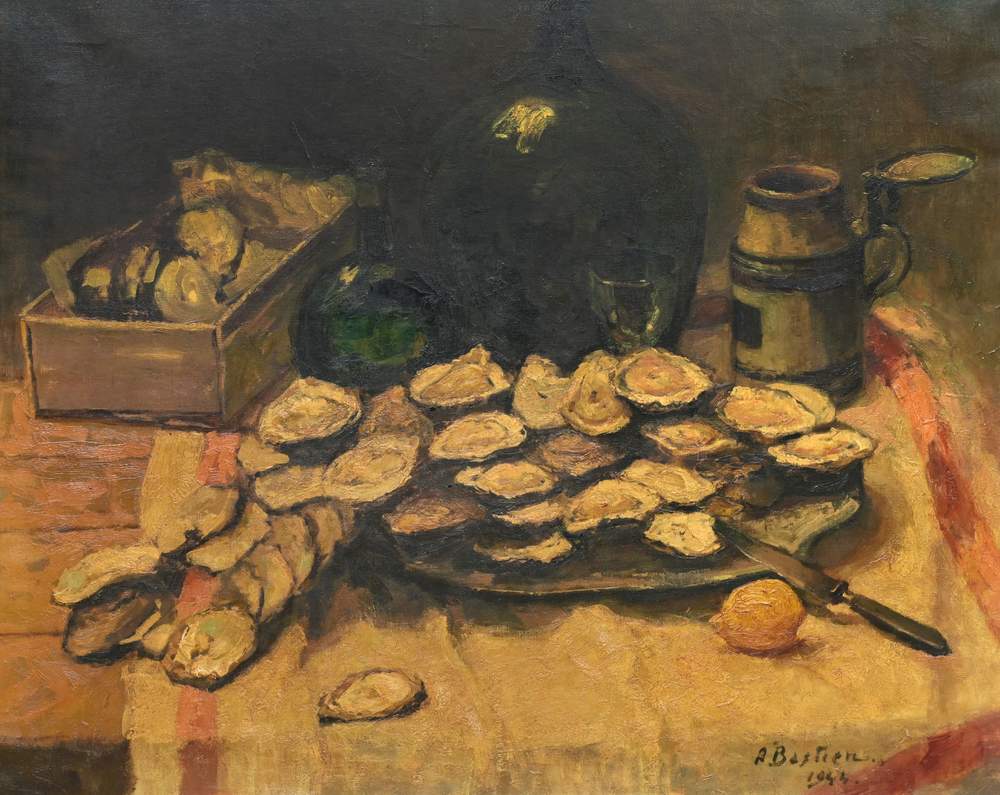 Alfred T. Bastien (1873-1955): Still life with oysters, oil on canvas, dated 1944