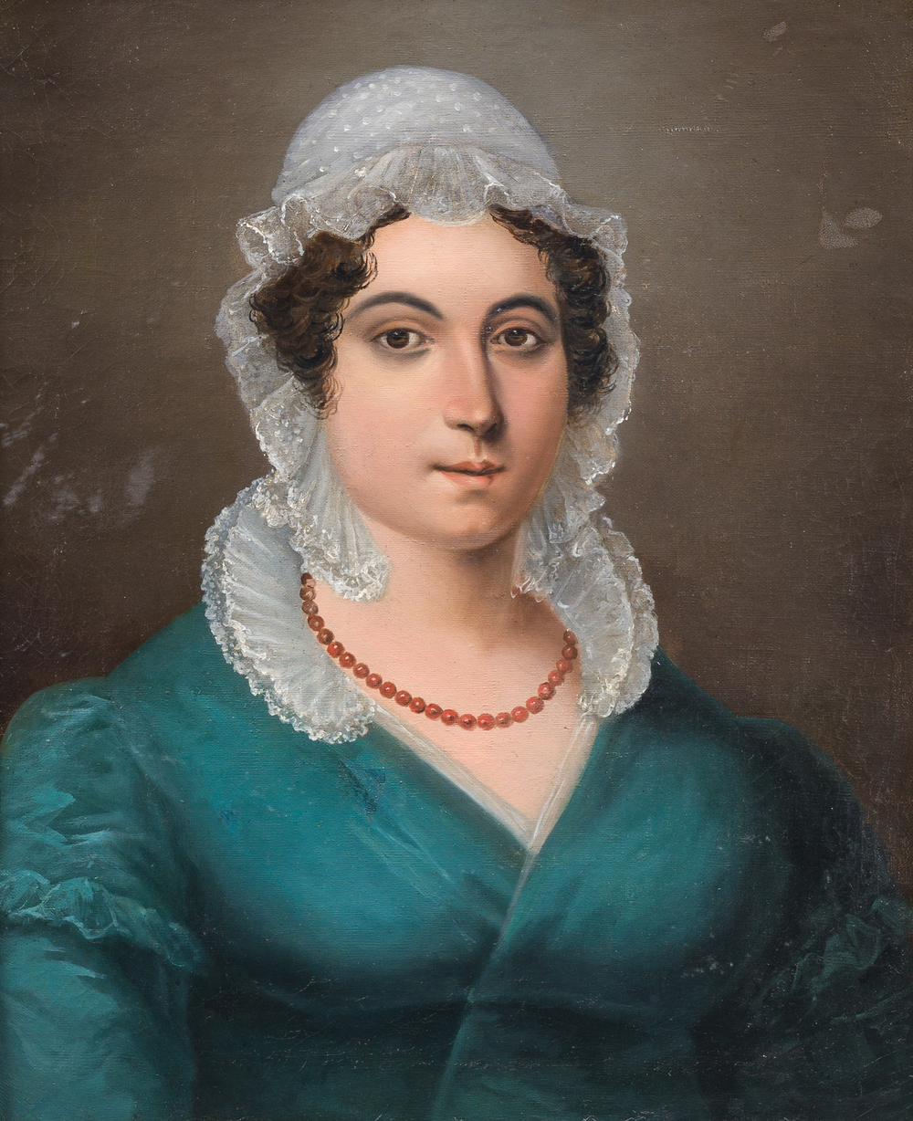 Europese school: Dame met een koralen ketting, olie op doek, 19de eeuw