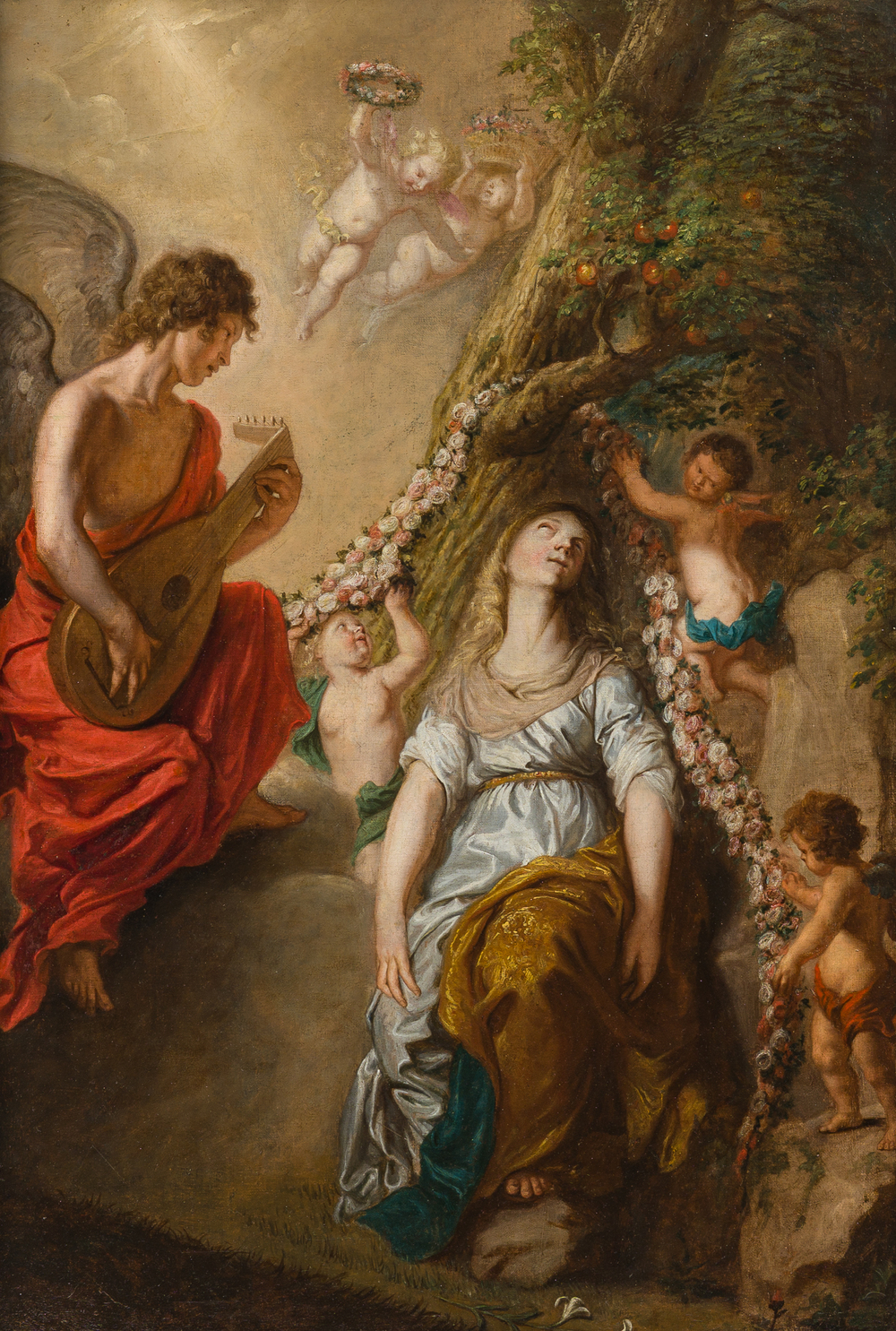 &Eacute;cole flamande, suiveur de Th&eacute;odore Boeyermans (1620-1678): L'extase de sainte Rosalie de Palerme, huile sur toile, vers 1700