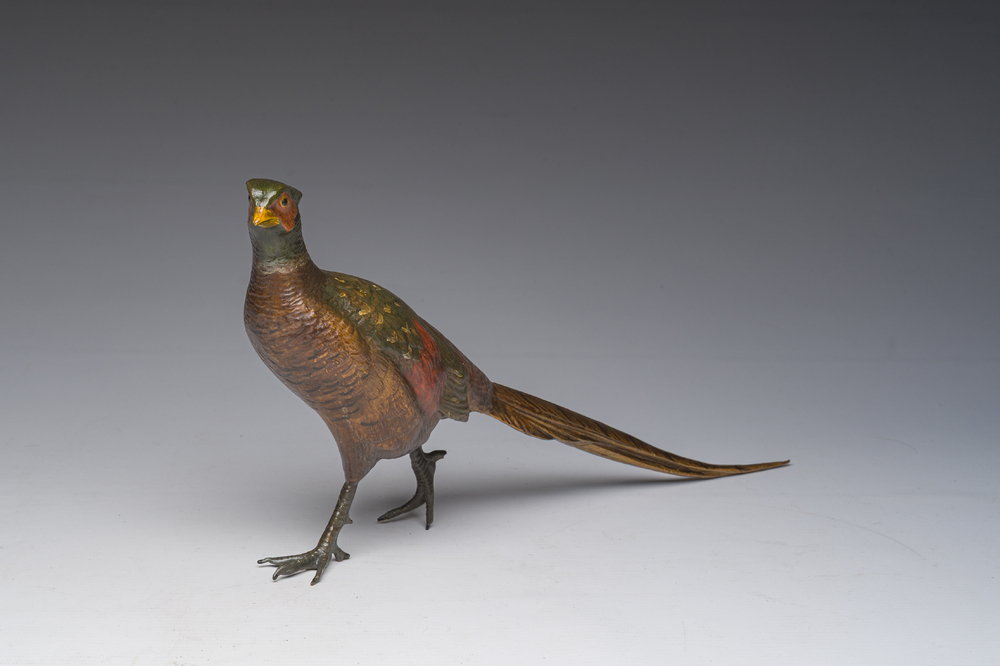 Illegibly signed: A Viennese polychrome cold painted bronze model of a pheasant, 19th/20th C.