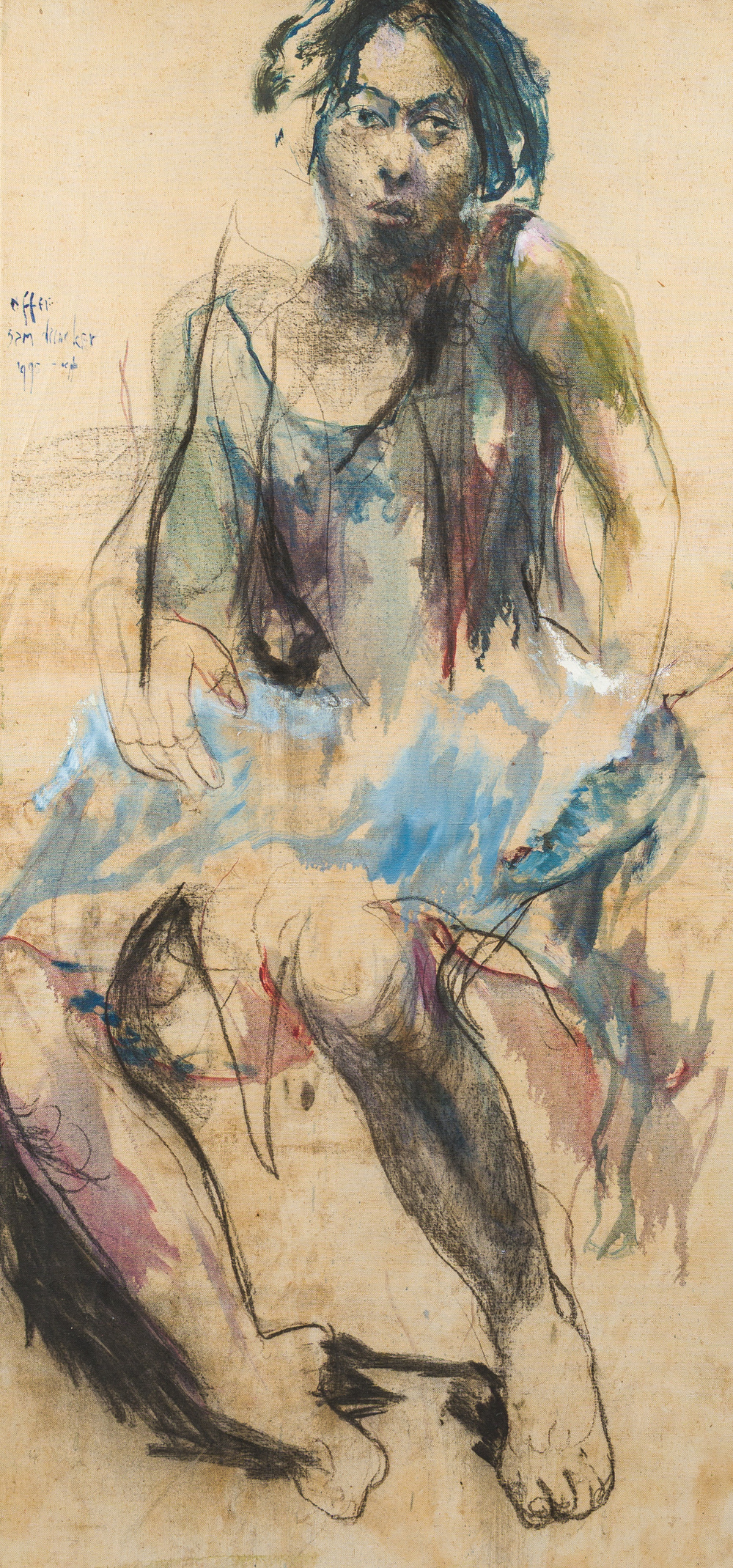 Sam Drukker (1957): 'Offer III', oil and chalk on canvas, dated 1995-1996
