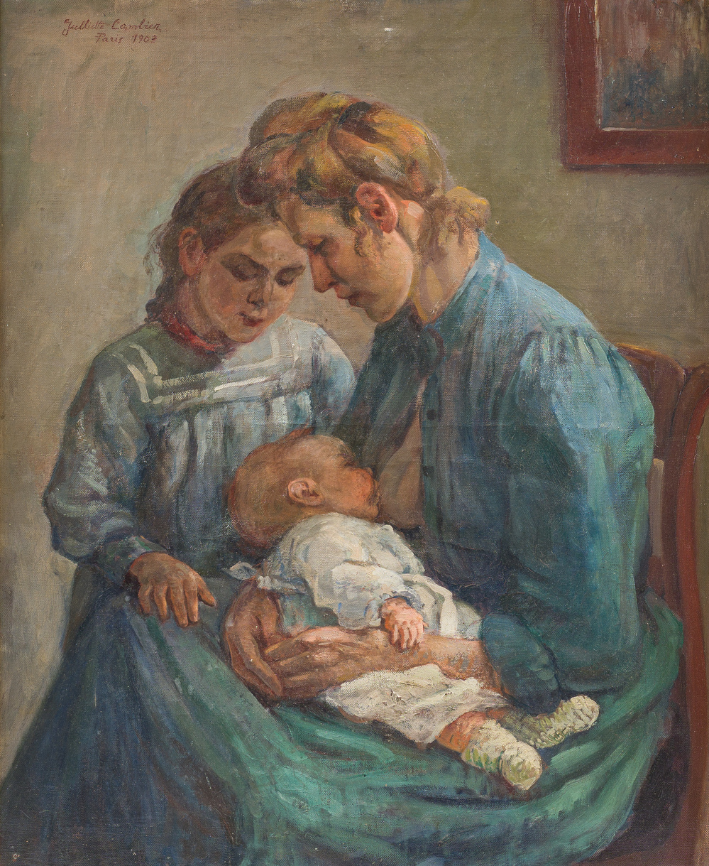 Juliette Cambier (1879-1963): Allaitement, huile sur toile, Paris, dat&eacute; 1903