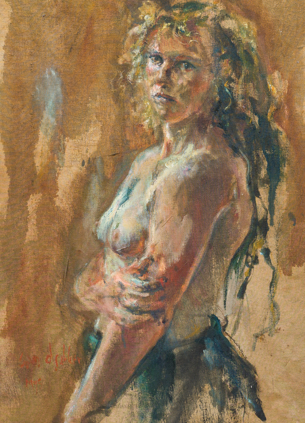 Sam Drukker (1957): 'Franka', acrylique et huile sur toile, dat&eacute; 1995