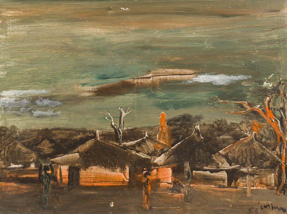 Floris Jespers (1889-1965): Vue d'un village africain, huile sur toile, dat&eacute; (19)53