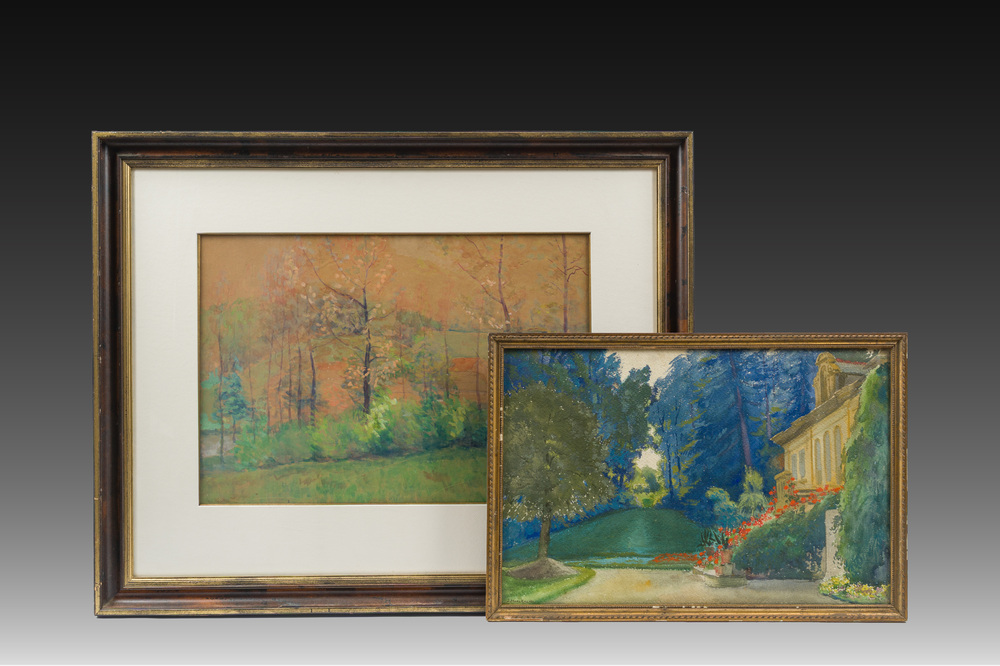 Jules Merckaert (1872-1924) and Vital Keuller (1866-1945): Two landscapes, watercolour on paper, one dated (19)40