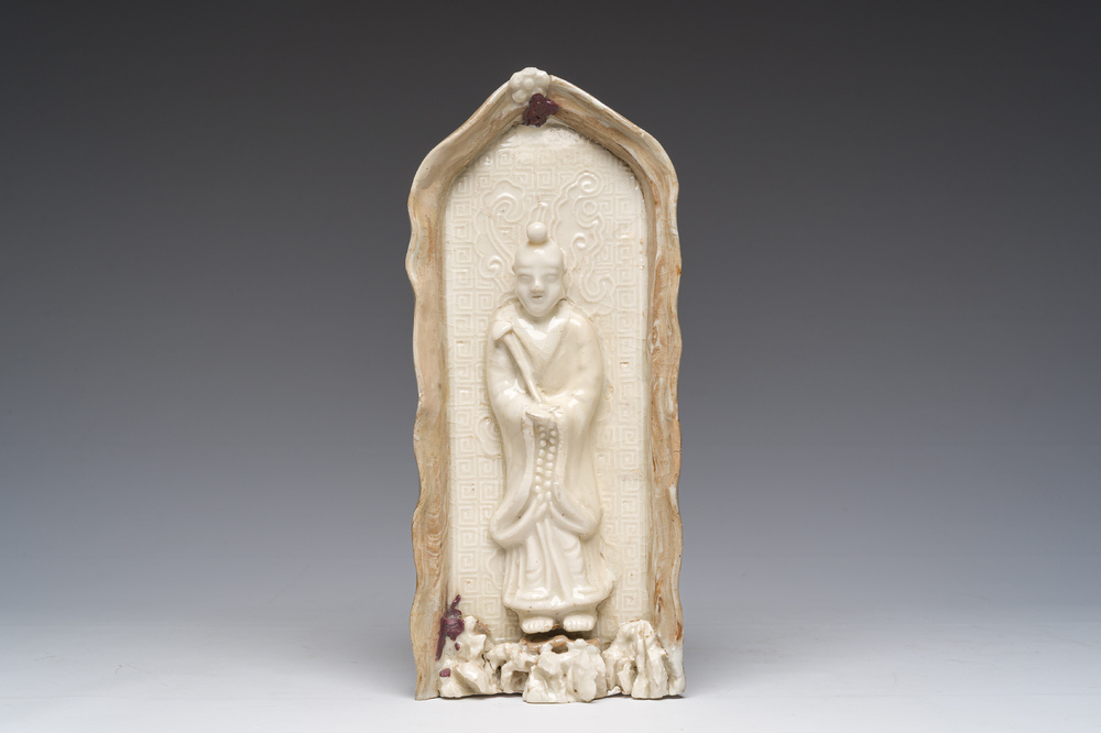 A Chinese Fujian blanc de Chine 'Immortal' altar plaque, late Ming