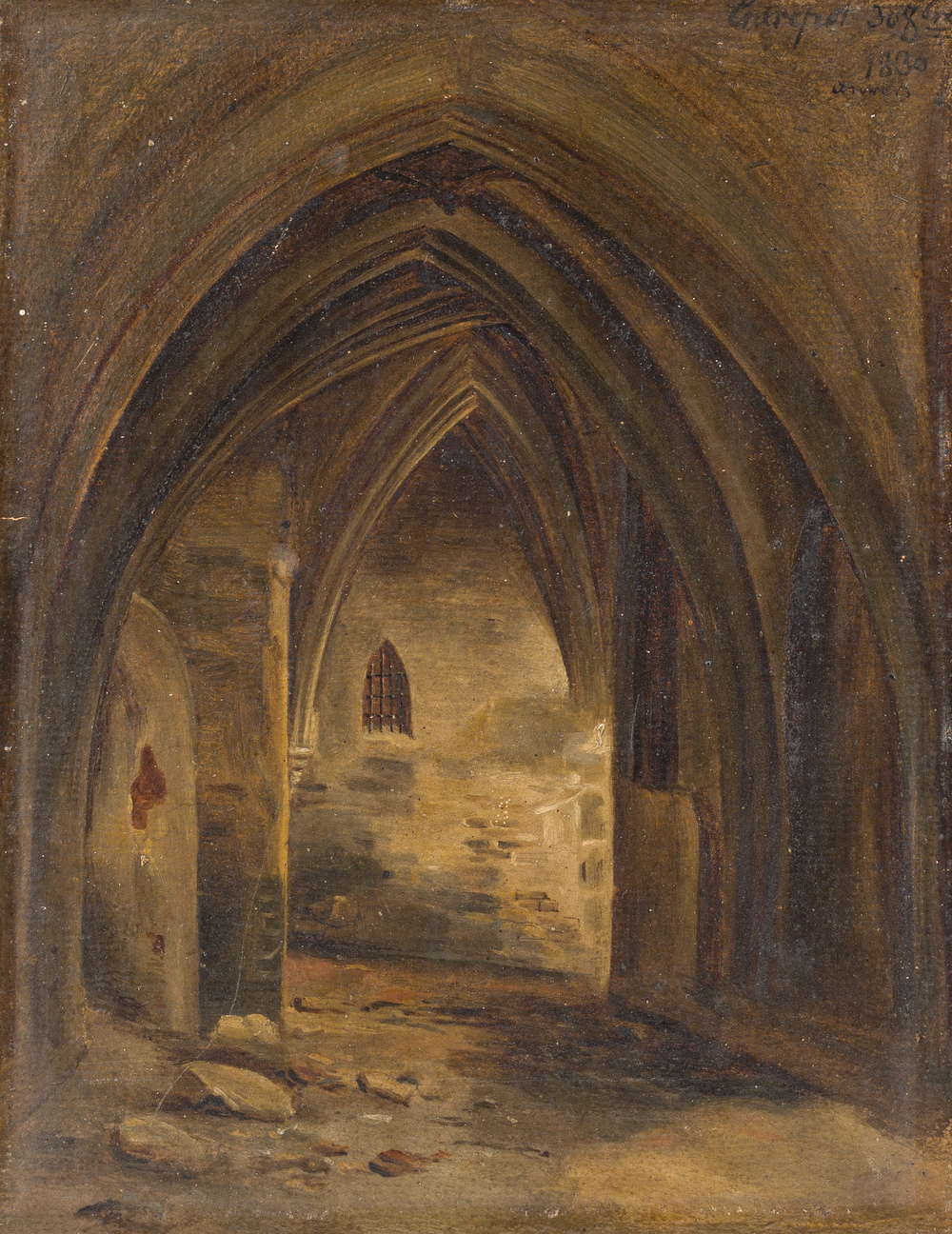 Ecole belge: 'L'entrep&ocirc;t br&ucirc;l&eacute; apr&egrave;s le bombardement', huile sur papier, Anvers, dat&eacute; 30 octobre 1830