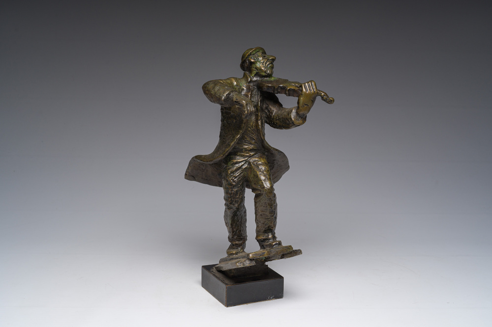 L. Segal (20&egrave;me si&egrave;cle): Le violoniste passionn&eacute;, bronze patin&eacute;