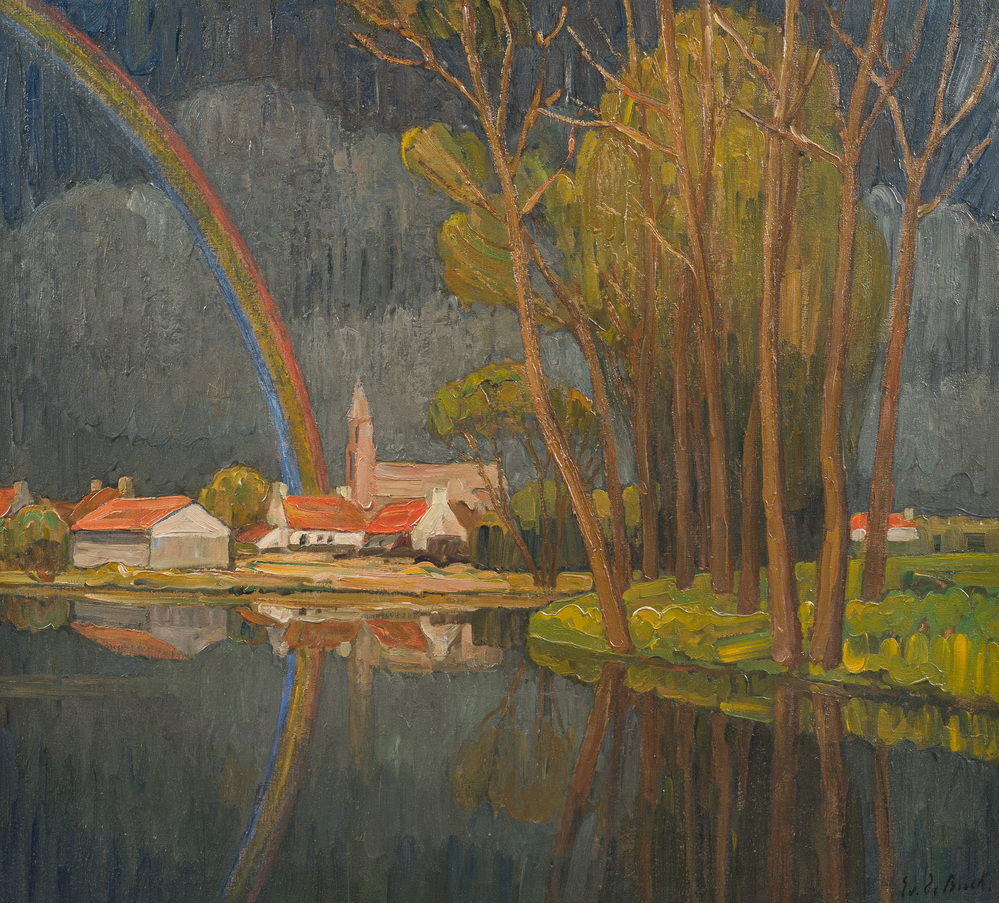 Evarist De Buck (1892-1974): Paysage de Lys &agrave; l'arc-en-ciel, huile sur toile