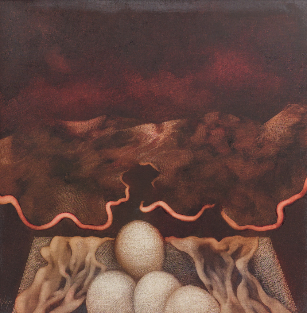 Yves Rhay&eacute; (1936-1995): Abstracte compositie, olie op doek