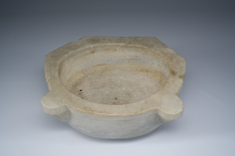An Italian white Carara marble baptismal font, probably 18th C.