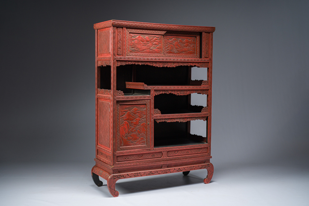 A Japanese red lacquer cabinet, Meiji/Showa, 19th/20th C.