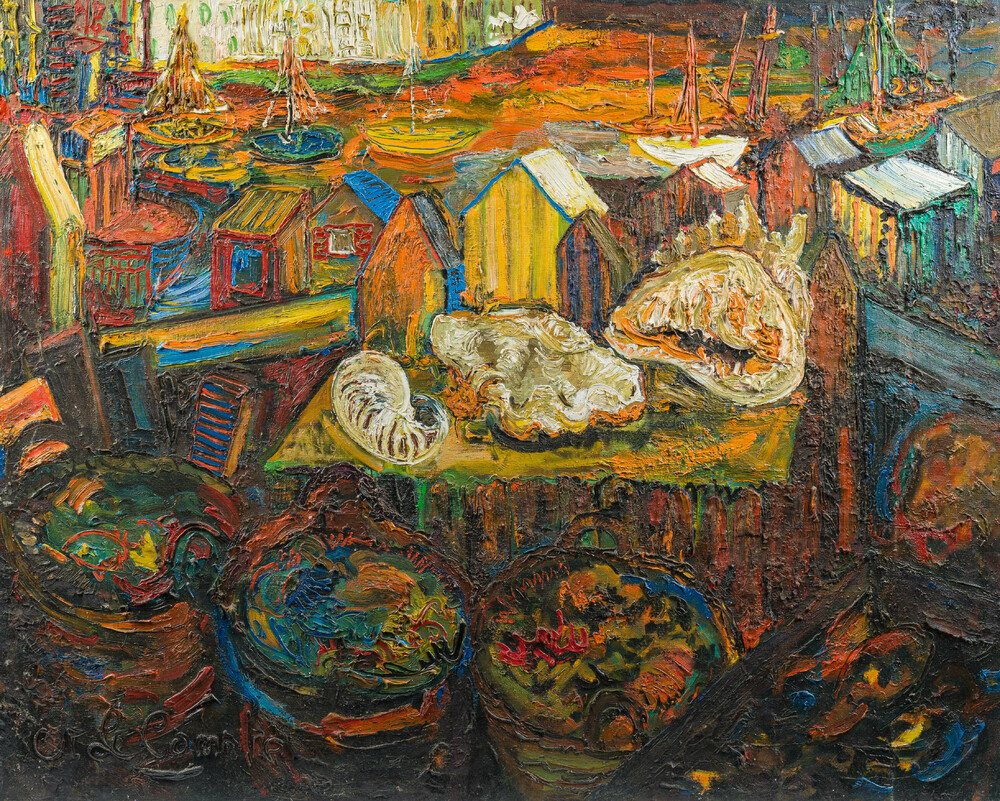 Etienne Le Compte (1931-2010): Les plaisirs de la mer, huile sur toile