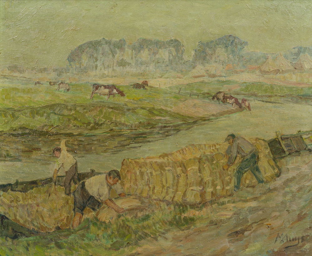 Modest Huys (1874-1932): 'De Leie 's morgends - La Lys le matin', oil on canvas