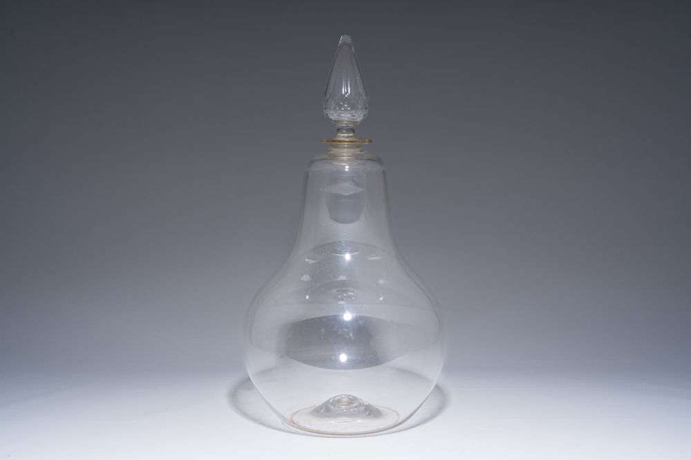 A large pear-shaped glass apothecary jar or carboy, 19th C.