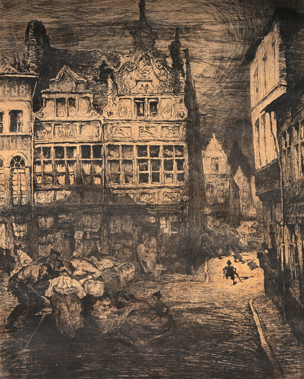 Jules De Bruycker (1870-1945): 'La Maison Jean Palfijn Gand', etching