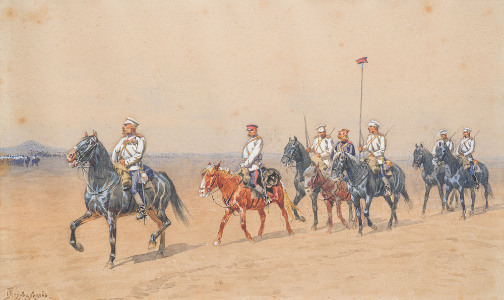Ivan Petrovich Prjanisnikov (1841-1909): L'escorte du prisonnier, aquarelle sur papier