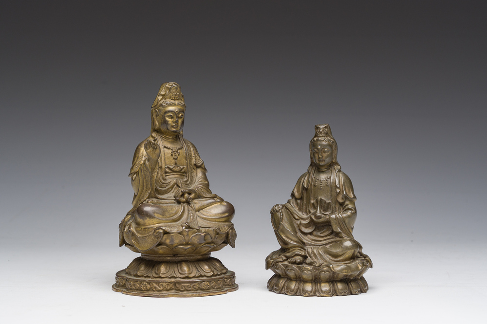 Two Chinese gilt bronze sculptures of Buddha, 20th C.