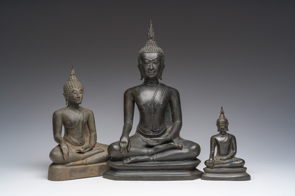 Three Thai bronze Buddha sculptures, Rattanakosin and later, 19th/20th C.