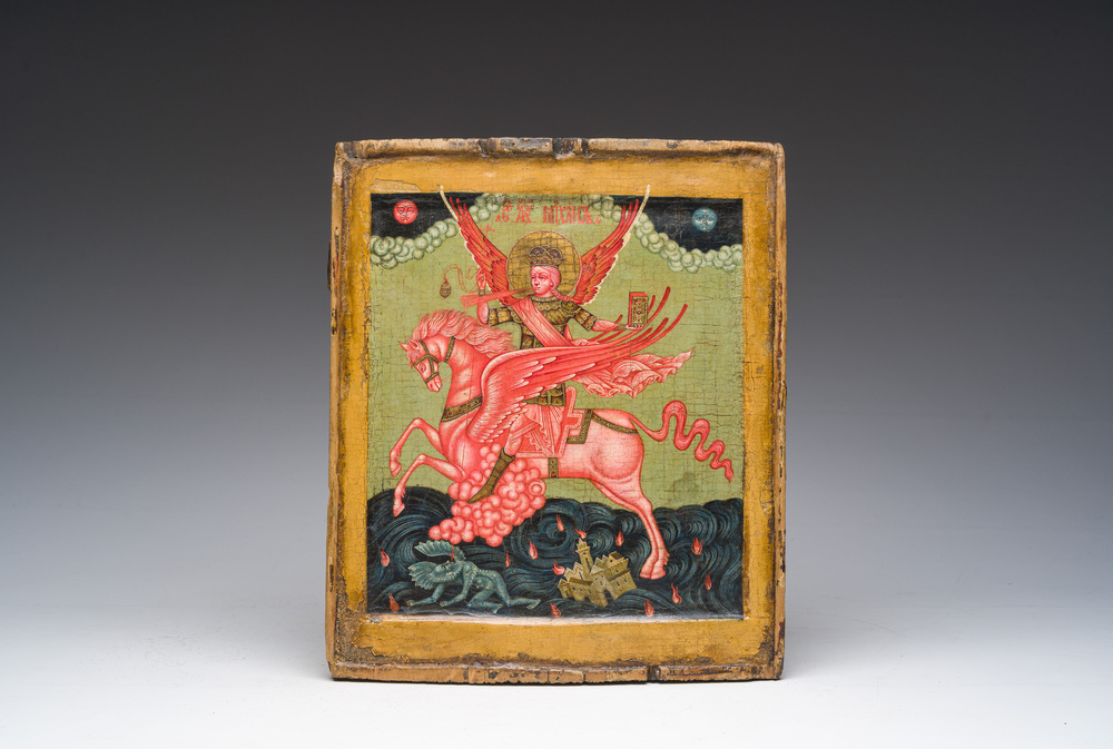 A Russian orthodox 'Archangel Michael Voyevoda, captain of the heavenly hosts' icon, 18th/19th C.