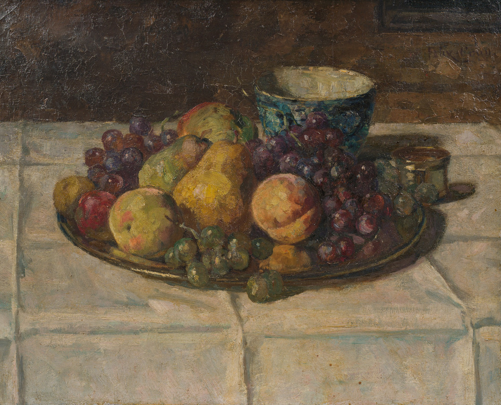 F&eacute;lix Gogo (1872-1953): Nature morte avec fruits et vaisselle, huile sur toile